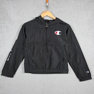 Champion Boys Jacket Size Medium 7 Black Rain Pullover 1/4 Zip Hoodie Track Boxy